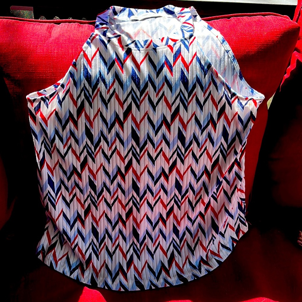 Sleeveless, red, white and blue top